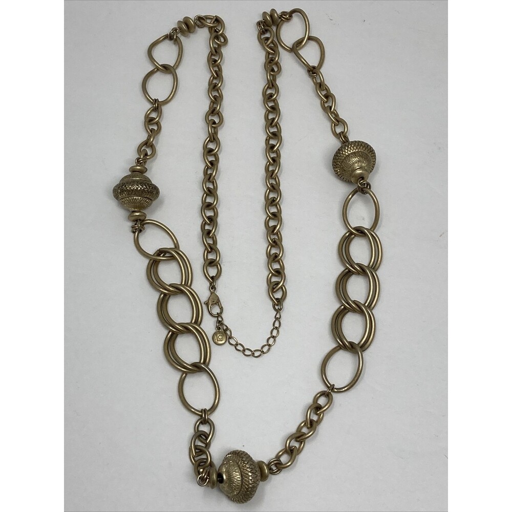 LIZ CLAIBORNE LC Necklace Gold Tone Chain Beads Long Chunky